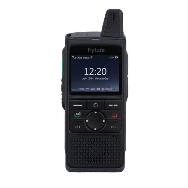 Front view of Hytera PNC370 with short antenna and display