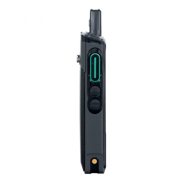 Side view of Hytera PNC370 with short antenna and up and down buttons