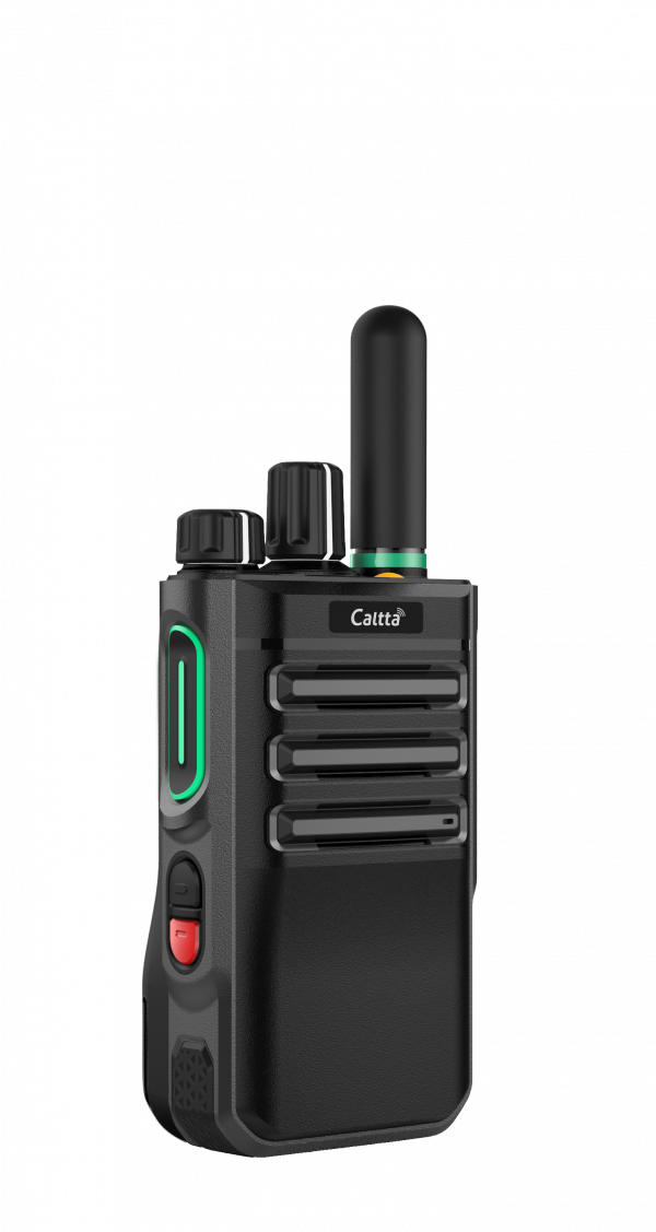Left view of black Caltta e600 with antenna and dials
